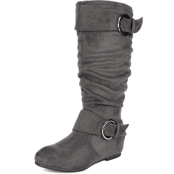 Low Heel Knee High Boots - GREY SUEDE -  0